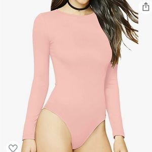 NWT Women's Round Collar Long Sleeve Elastic Bodysuit Jumpsuit